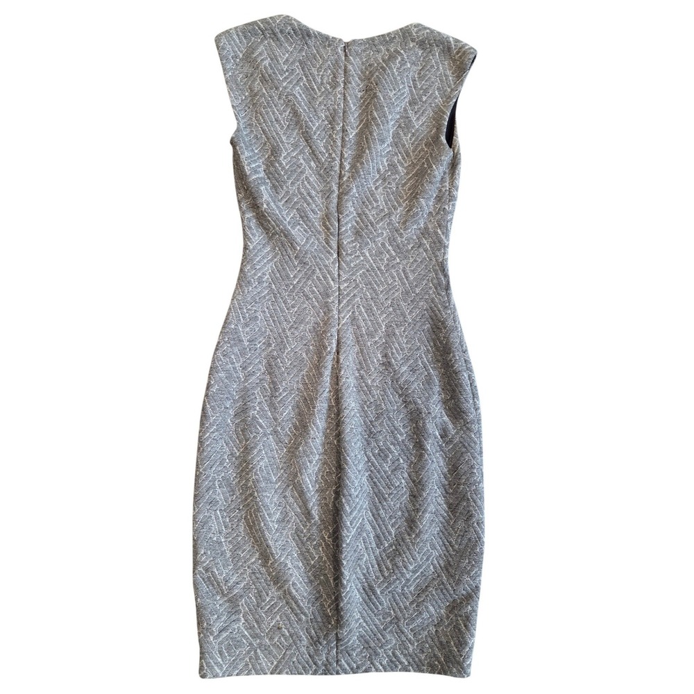 Cache Grey Geometric Textured Knit Sleeveless Sheath Dress Size 2 Made in USA - Picture 4 of 4